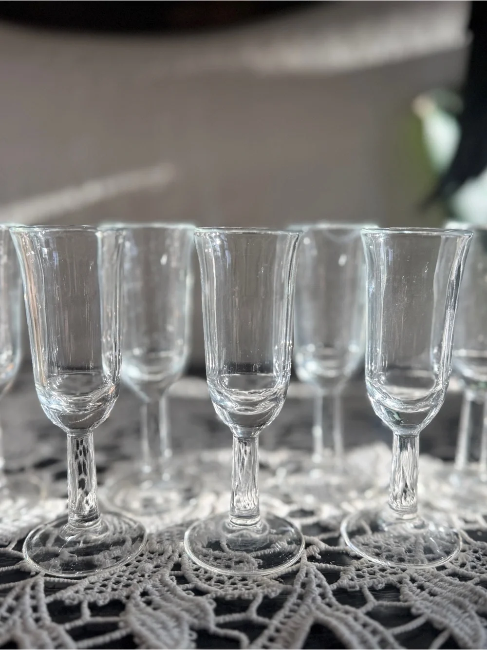 Set of 7 Vintage Clear Cordial Glasses | Small Stemmed Liqueur Glasses - barcart